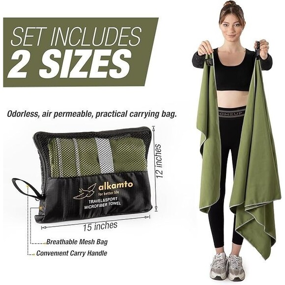 Microfiber Gym & Travel Towel Set of 2 Size in 1 Pack XL & S Quick Dry Yoga - Picture 3 of 16